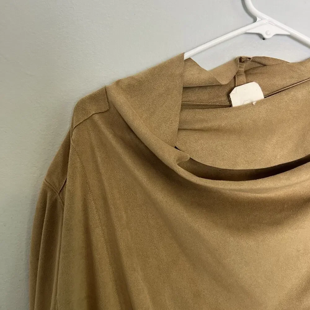 Mote Womens Tan Khaki Faux Suede Draped Full Zip Stretch Moto Jacket XXL Brown - Picture 3 of 9